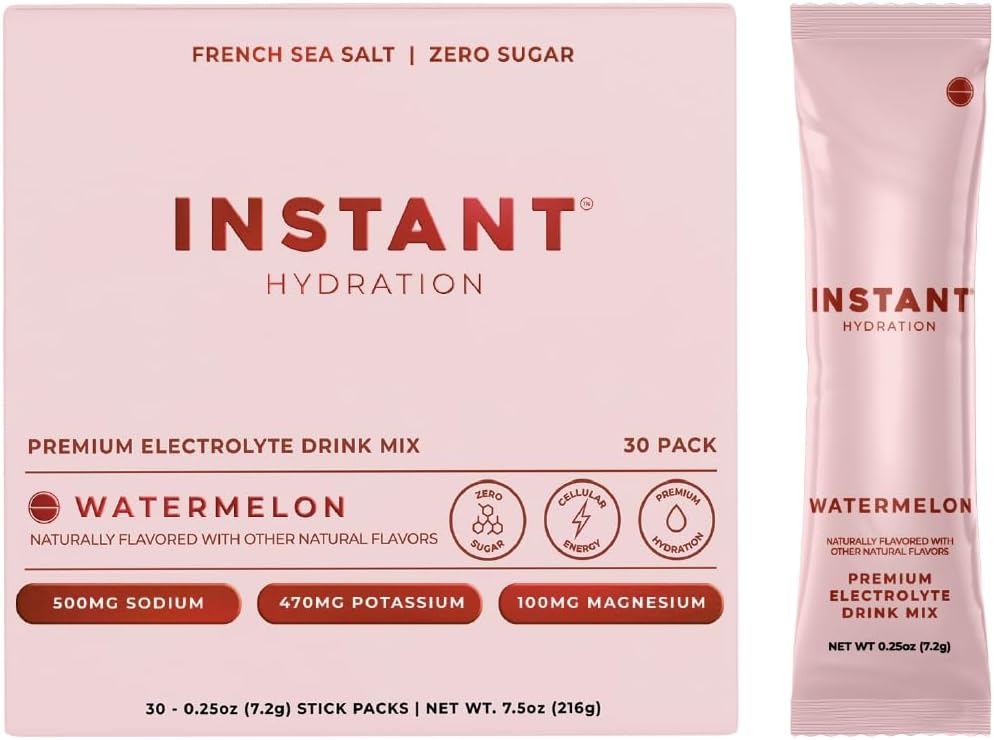 Instant Hydration Electrolytes Powder Packets - Watermelon Electrolyte Drink Mix - Zero Sugar - Keto, Vegan, Gluten-Free, Non-GMO - Boost Recovery, Brain Health, Muscle & Tissue Support- 30 Sticks