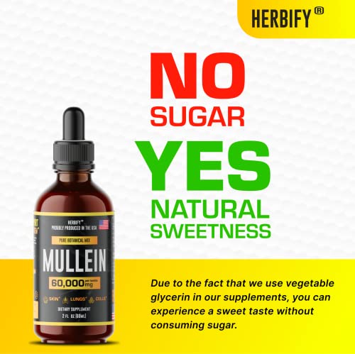 HERBIFY Mullein Extract 2 oz, Alcohol-Free Tincture for Respiratory Health, Organic
