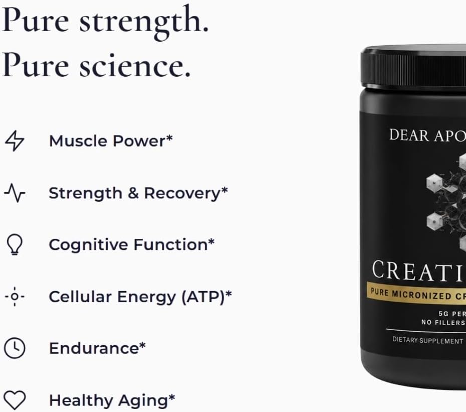 Creatine Monohydrate Powder Micronized 5g - Muscle Strength, Performance & Recovery - Unflavored Pre Post Workout - Vegan, Non-GMO, Soy Free - 60 Servings