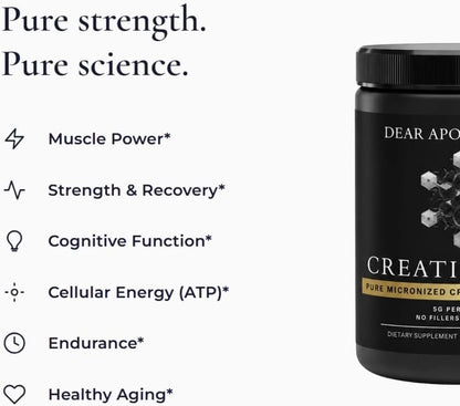 Creatine Monohydrate Powder Micronized 5g - Muscle Strength, Performance & Recovery - Unflavored Pre Post Workout - Vegan, Non-GMO, Soy Free - 60 Servings