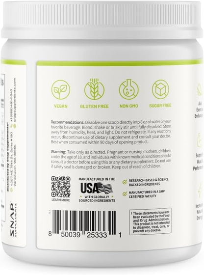 Snap Supplements Beet Root Powder Natural Pre Workout for Men Women, 30 SRV | Plant-Based Energy, Nitric Oxide , Blood Flow, & Endurance Support - Clean Pre Workout for Active Adults, Vegan, Sugar-Free