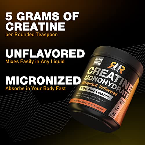 Rep N Roll Micronized Creatine Powder, 45 Serv., Creatine Monohydrate 5000 MG