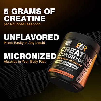 Rep N Roll Micronized Creatine Powder, 45 Serv., Creatine Monohydrate 5000 MG