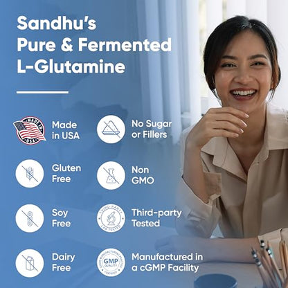 Sandhu's L-Glutamine - 100 Servings -Made in USA -500 Gram- Non-GMO- Amino