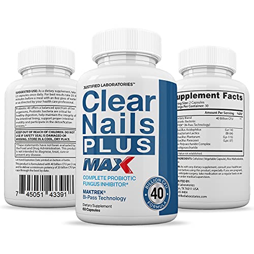 Justified Laboratories (2 Pack) Clear Nails Plus Max Pills 40 Billion CFU Probiotic Supports