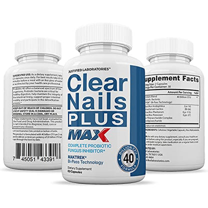 Justified Laboratories (2 Pack) Clear Nails Plus Max Pills 40 Billion CFU Probiotic Supports