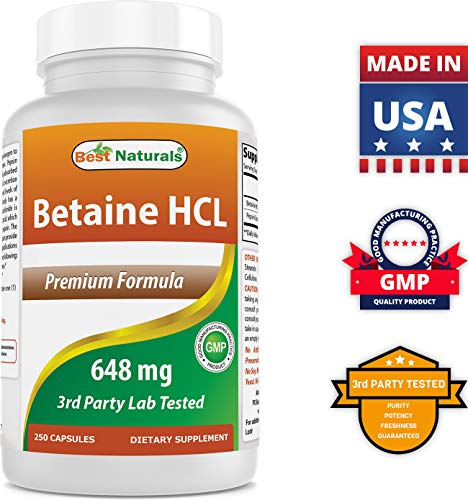 Best Naturals Betaine HCL 648 mg 250 Capsules (250 Count (Pack of 2))