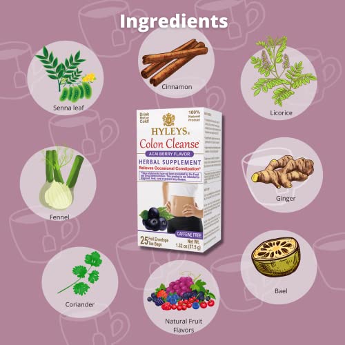 Hyleys Colon Cleanse Tea Acai Berry Flavor - 25 Tea Bags (12 Pack - 300 Tea Bags Total)