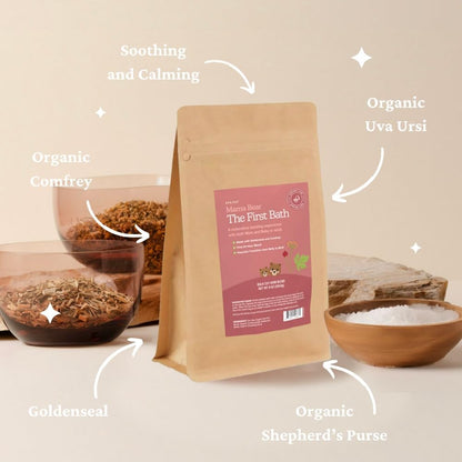 SPRIGS Mama Bear The First Bath, 8 Oz | Natural Herbal Postpartum Recovery Soak | Reusable Bathtub Bag with Sea Salt & Soothing Herbs like Uva Ursi & Goldenseal | For Postnatal Bathing & Perineal Care