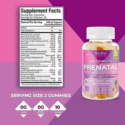 SUKU Vitamins - Complete Prenatal - Enriched with Calcium, Vitamin K2, Vitamin B12