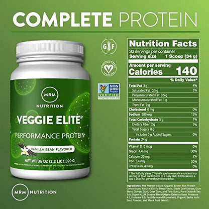 MRM Nutrition Veggie Elite Performance Protein | Vanilla Bean Flavored| Plant-Based