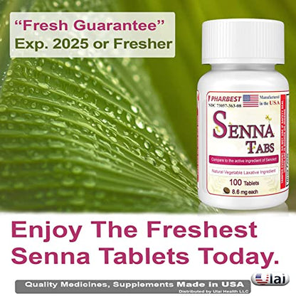 Senna Tablets 100 Ct. | Natural Vegetable Laxative [Made in USA] | Laxatives for Constipation