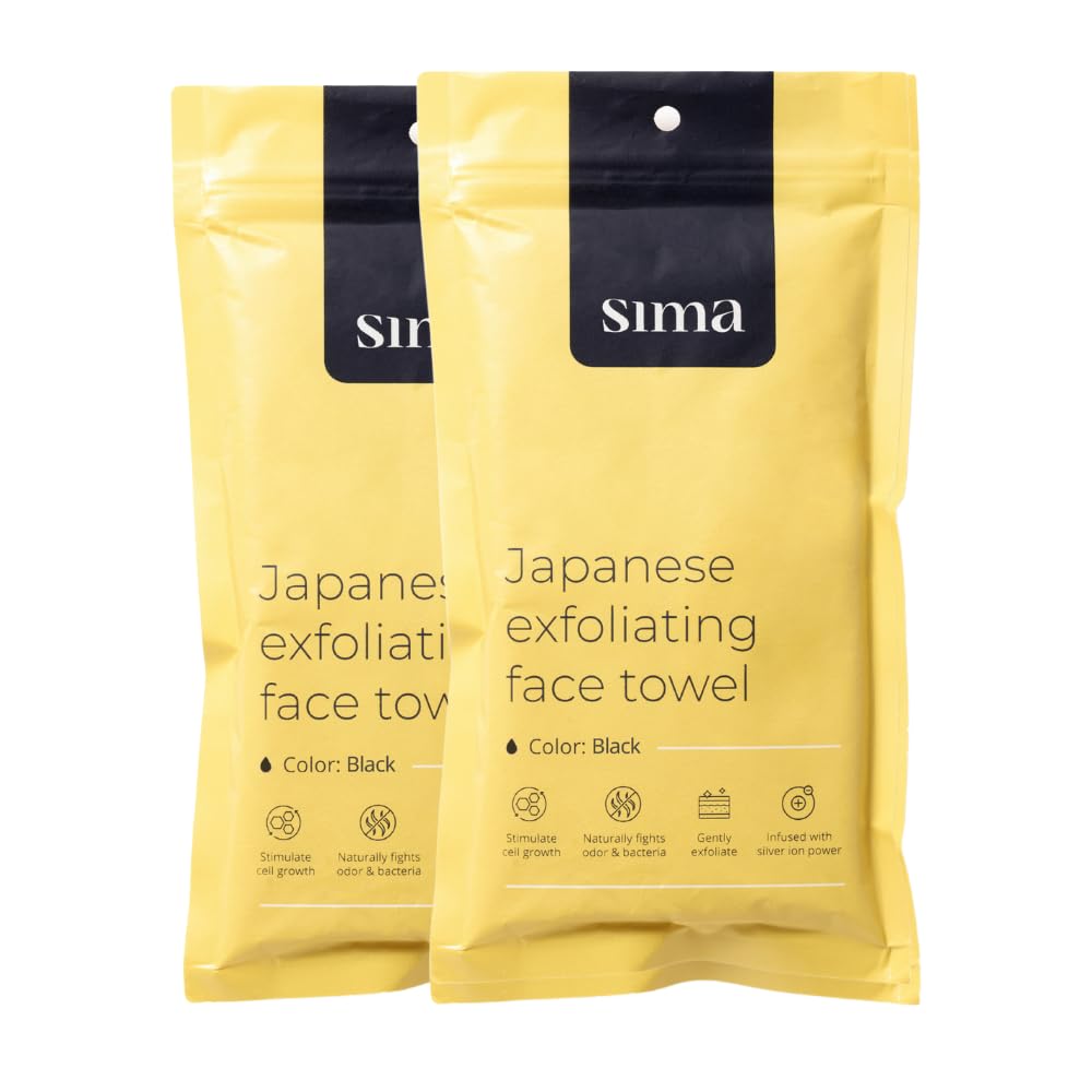 Exfoliating Washcloth Face & Body Scrub Towel - Japanese Exfoliating Towel with Hexagon Fibers, Body Scrubber with 2 Sides for Scrubbing & Washing (Black, 27cm x 35cm)