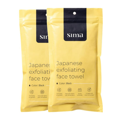 Exfoliating Washcloth Face & Body Scrub Towel - Japanese Exfoliating Towel with Hexagon Fibers, Body Scrubber with 2 Sides for Scrubbing & Washing (Black, 27cm x 35cm)