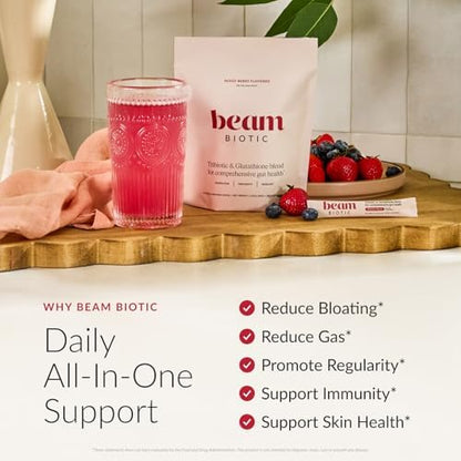 BEAM Biotic Bundle, Probiotics for Women – Gut Health & Digestive Health Powder with Pre, Pro & Postbiotics + Glutathione, Daily Probiotic Drink for Bloating Relief & Gut Balance
