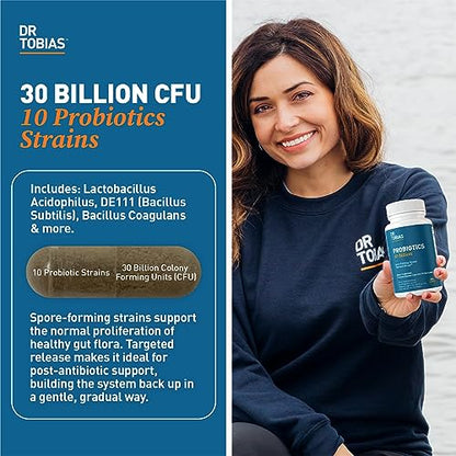 Dr. Tobias Probiotics 30 Billion, 10 Strains, 30 Billion CFU's, Targeted Release Probiotics