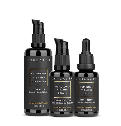 JSHealth Hydrate & Renew Skincare - Gentle Facial Cleanser, Brightening Vitamin C Serum for Face & Hydrating Vitamin E Face Oil - Virtual Bundle