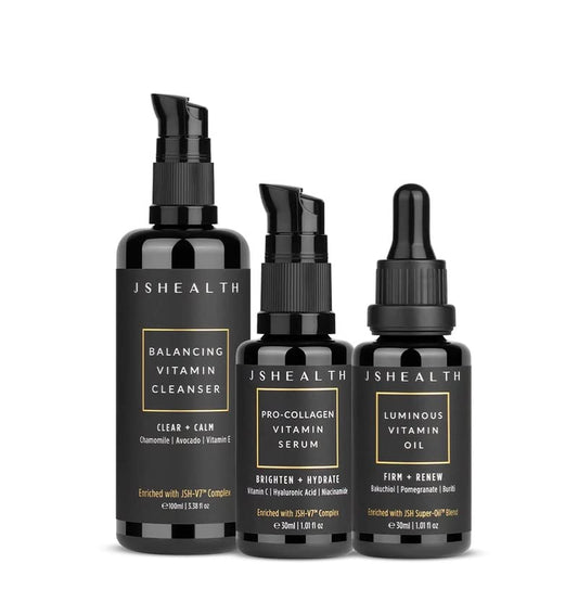 JSHealth Hydrate & Renew Skincare - Gentle Facial Cleanser, Brightening Vitamin C Serum for Face & Hydrating Vitamin E Face Oil - Virtual Bundle