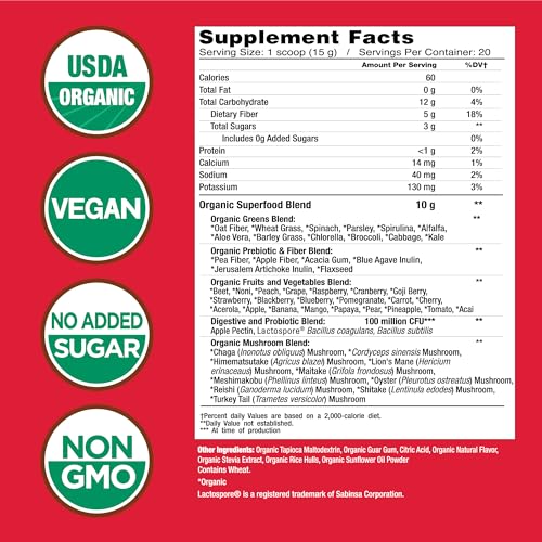 COUNTRY FARMS Super Greens Berry Flavor, 50 Organic Foods, USDA Drink Mix