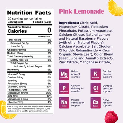 Ultima Replenisher Electrolyte Hydration Drink Mix, Pink Lemonade, 30 Serving Tub