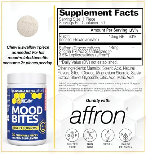 NATURAL STACKS Focus Bites & Mood Bites Bundle - Paraxanthine & Saffron Supplements - Supports Focus, Attention & Mood* - 60 Chewables