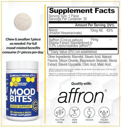 NATURAL STACKS Focus Bites & Mood Bites Bundle - Paraxanthine & Saffron Supplements - Supports Focus, Attention & Mood* - 60 Chewables