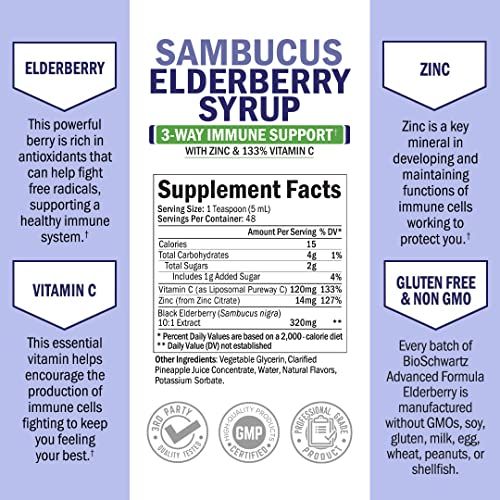 Elderberry Syrup for Kids and Adults - Natural Immune Support with Zinc and Vitamin C