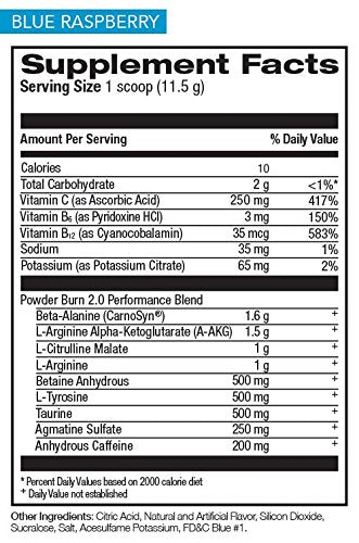 Rivalus Powder Burn 2.0 Pre Workout Supplement, Blue Raspberry, 0.89 Pounds