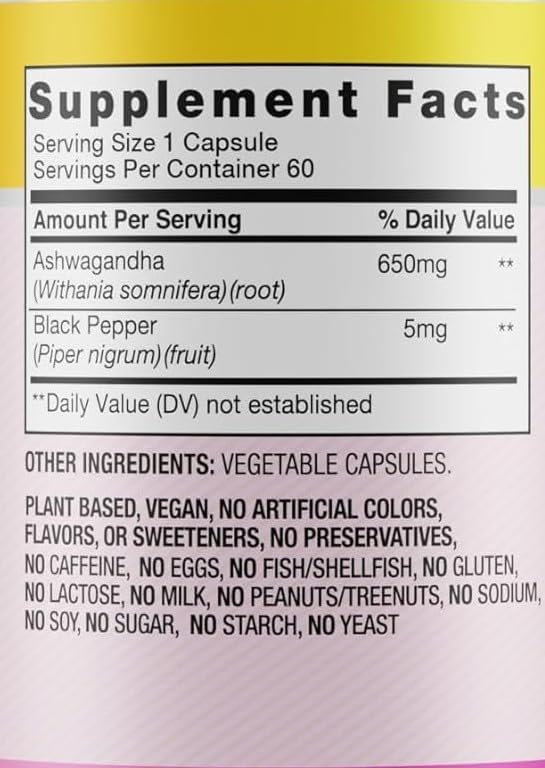 Harvest of Nature Ashwagandha & Black Pepper, 60 Capsules 1 Pack | Ashwagandha Root and Black Pepper Fruit for energy management and stress support