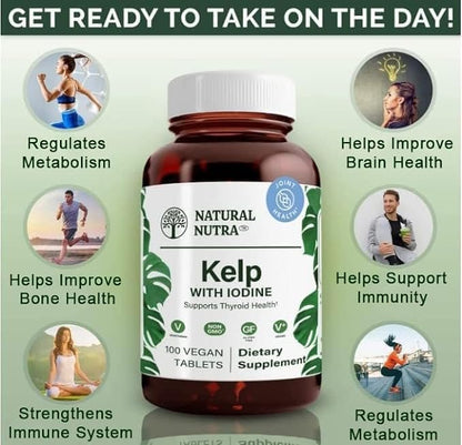 Natural Nutra Kelp Iodine with Potassium Iodide 225 mcg, 100 Tablets | Thyroid Support Supplement with Vegan Sea Kelp, Immune Strength & Metabolism Balance Formula for Daily Wellness Support