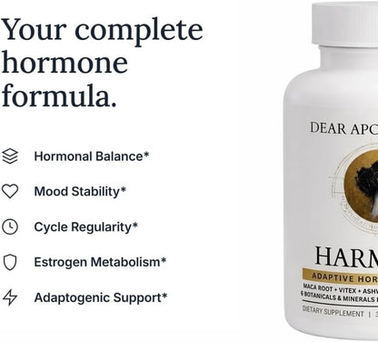 Harmony Menopause Support for Peri + Meno + Post - Mood, Energy, Stress, Hot Flashes, Night Sweats, Sleep & Cortisol - Vitex 300mg Maca Root 400mg Ashwagandha - 60 Count