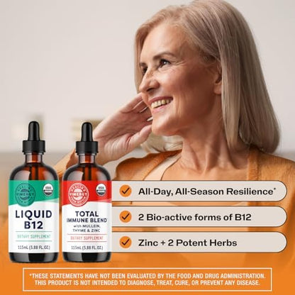 Vimergy All-Day Resilience Kit* - Complementary Blend of 2500 mcg B12, 2500 mcg Zinc, 130 mg Mullein Extract, and 70 mg Thyme Extract. USDA Organic, Vegan, Paleo-Friendly, Gluten-Free, Kosher. *