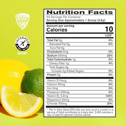 BARE PERFORMANCE NUTRITION BPN Electrolytes Hydration Drink Mix | Sugar Free Electrolyte Powder | 500mg Sodium per Serving | Naturally Sweetened | Lemon Lime, 50 Servings | Zero Sugar, 500mg Sodium per Serving, Naturally Sweetened