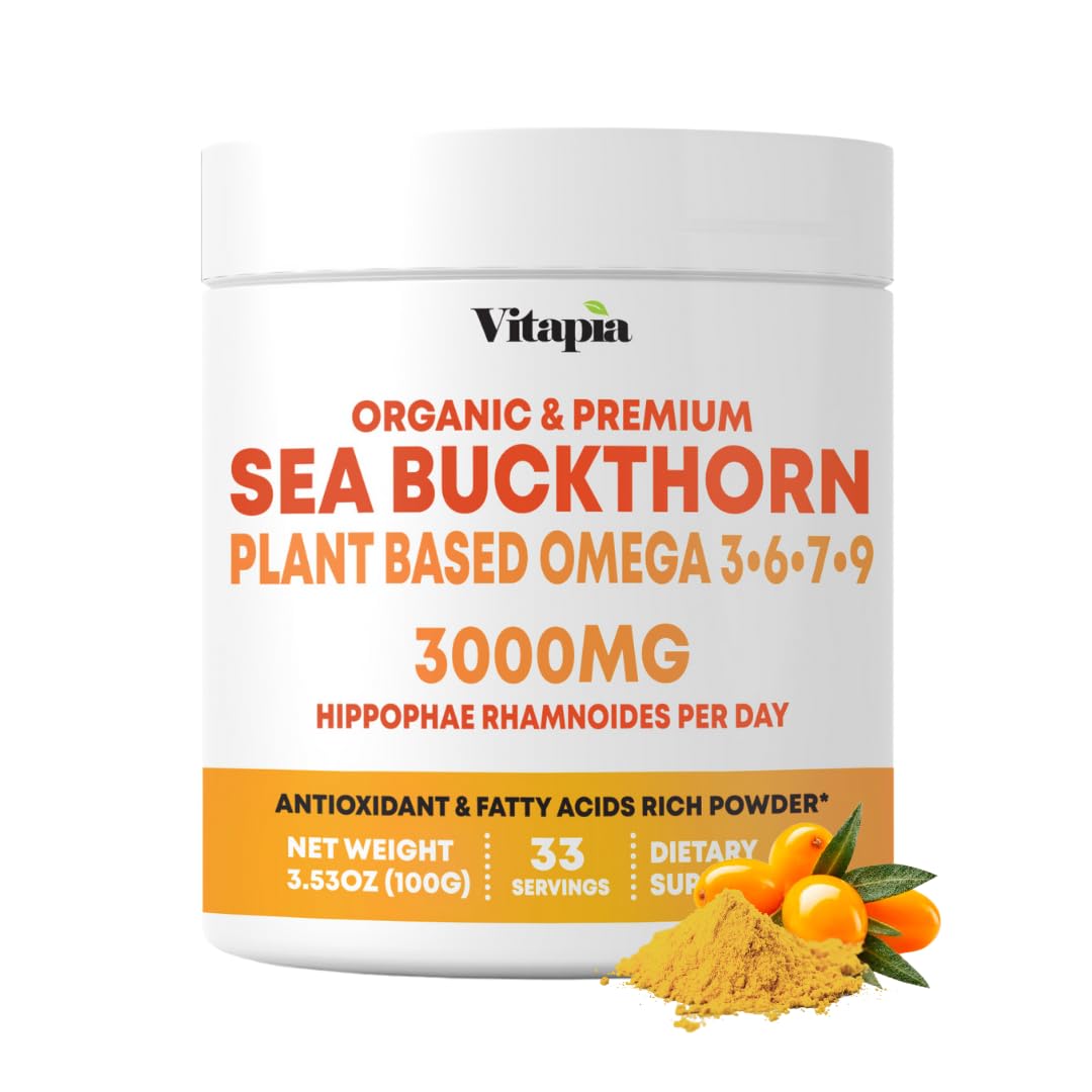 Omega 7 Sea Buckthorn Berry Oil 1000mg for Hair, Skin, Nails, Heart Health Support - 34% Palmitoleic Acid & Natural Omega 3 6 9 Fatty Acids Supplement - 120 Capsules, Non-GMO, Gluten-Free