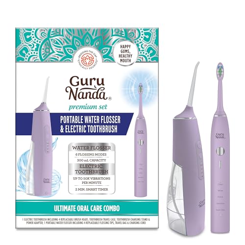 GuruNanda Lion & Lamb Kit (Lavender), Portable Water Flosser (300ml) with 4 Jet Tips