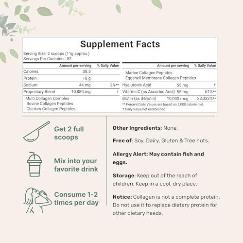 Multi Collagen Protein Powder, 2 Pounds – Type I,II,III,V,X with Biotin 10000mcg