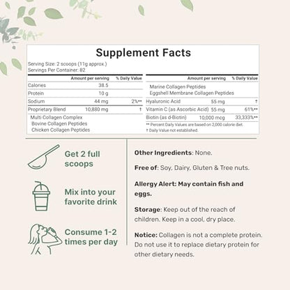 Multi Collagen Protein Powder, 2 Pounds – Type I,II,III,V,X with Biotin 10000mcg
