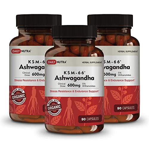 DailyNutra KSM-66 Ashwagandha 600mg Organic Root Extract - High Potency Supplement 