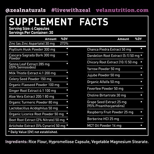 Véla Colon Cleanse & Liver Detox Formula Cleanse - 22 Herbs with Milk Thistle, Turmeric