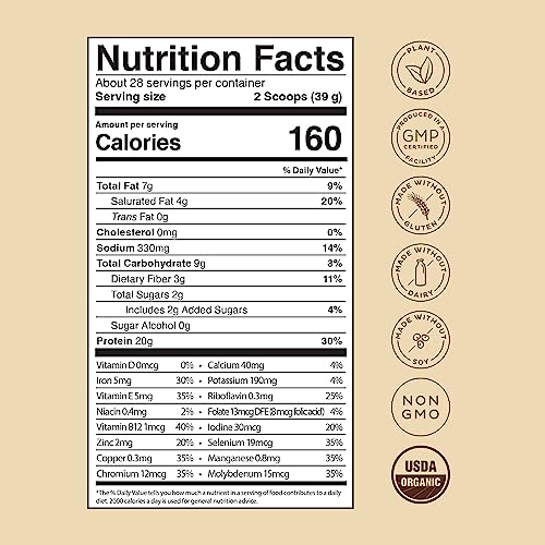 KOS Vegan Protein Powder Erythritol Free, Chocolate - Organic Pea Protein Blend