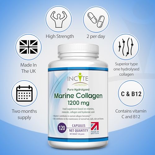 Marine Collagen 1200mg | 120 High Strength Collagen Capsules Hyaluronic Acid Supplements for Women & Men
