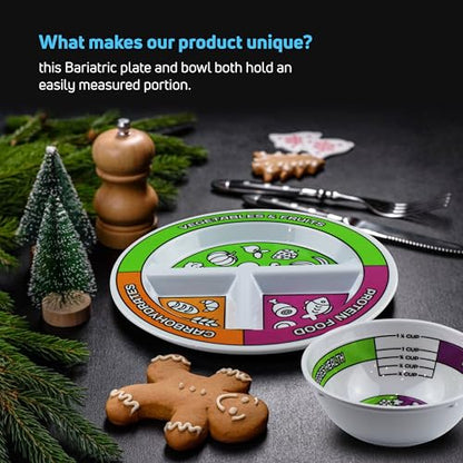 Portion Control Bariatric Plates and Bowls Set of 2 (4pcs Total) - Self-Measuring Plates