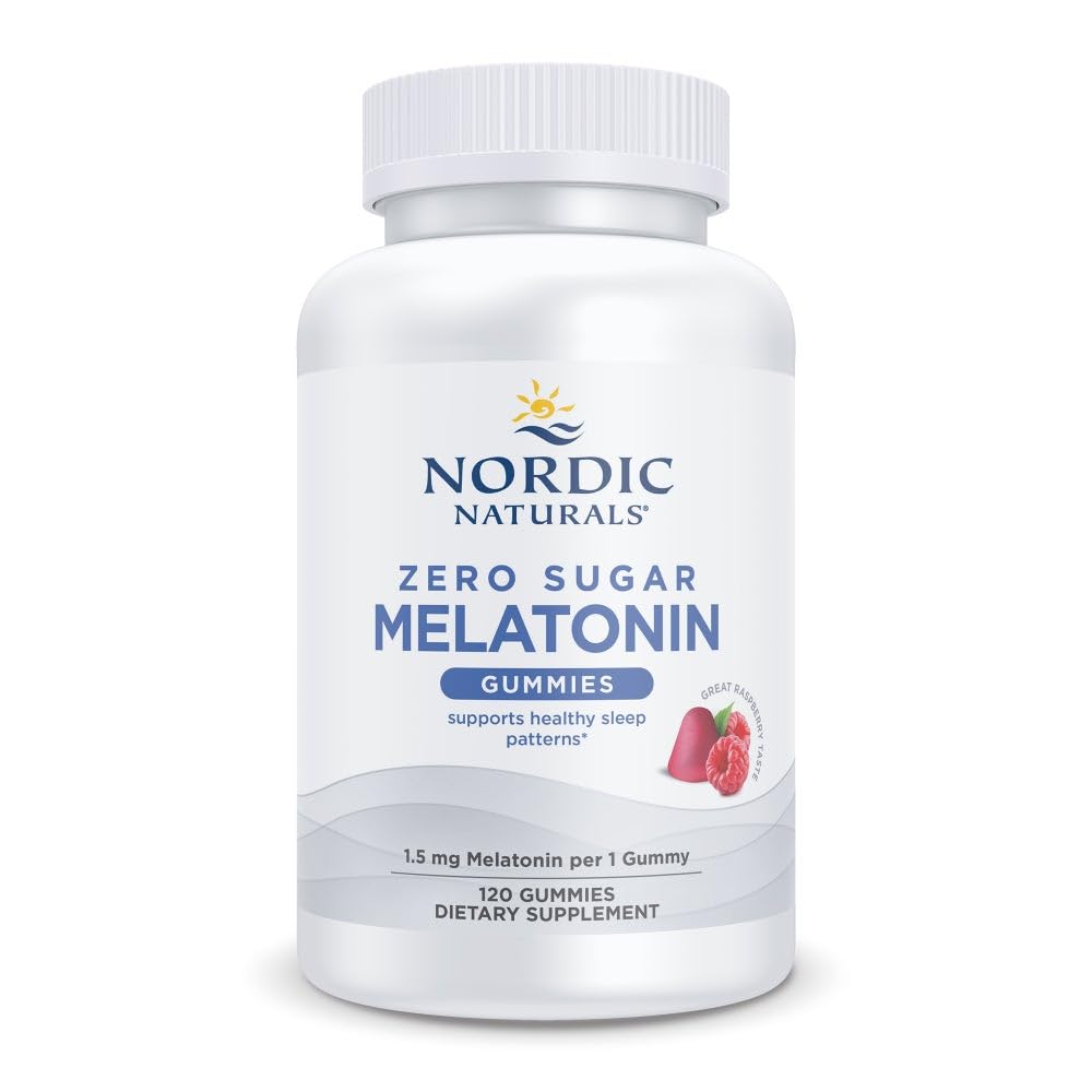 Nordic Naturals Melatonin Gummies, Sugar Free, 1.5mg Raspberry - 60 Count | Zero sugar melatonin gummies w/ 1.5 mg per serving for restful sleep and antioxidant support. Raspberry flavor, vegan formula