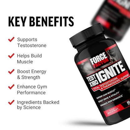 FORCE FACTOR Test X180 Ignite Testosterone Booster for Men, Testosterone Support