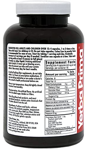 Yerba Prima Prebiotics Colon Care Fiber Caps, 180 Capsules - Five Forms of Fiber Plus
