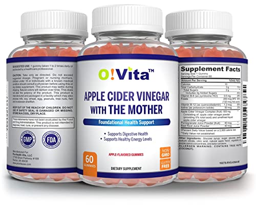 O!VITA Apple Cider Vinegar Gummies with The Mother, Gluten Free, Vegan, Made with Pomagranate