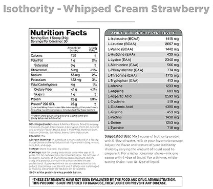 Isothority Whey Protein Isolate, Whipped Cream Strawberry, 2 lb - Ultra Absorbable
