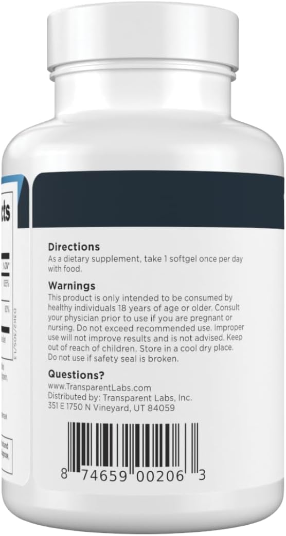 Transparent Labs Vitamin D3 K2 - Vitamin D & K2 Vitamin Supplement for Men & Women, Vegan-Friendly D3K2 5000 IU Supplements to Support Bone, Immune, and Overall Health - K2 D3 60 Capsules