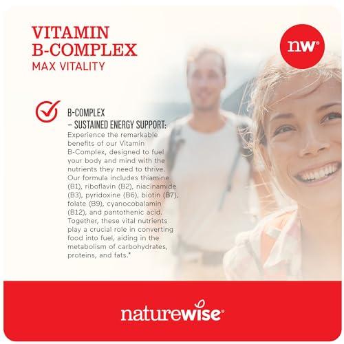 NatureWise Vitamin B Complex for Women and Men - with Folic Acid Biotin B1 B2 B3 B6 B12