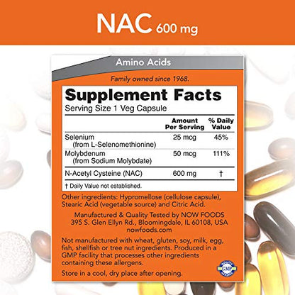 NOW Supplements, NAC (N-Acetyl Cysteine) 600 mg with Selenium & Molybdenum